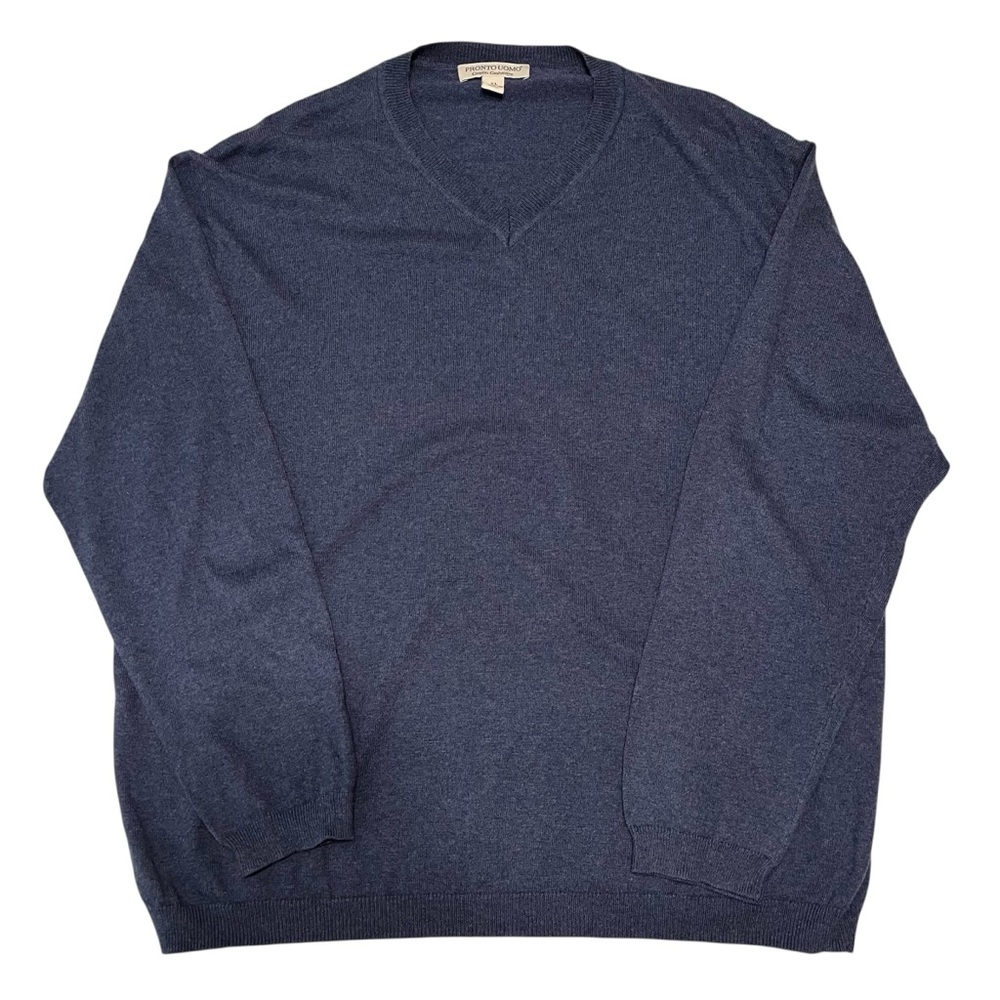 Men’s Pronto-Uomo V-Neck Blue Sweater Cashmere Cotton XL